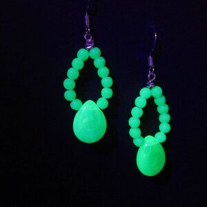 Teal Uranium glass teardrop earrings
